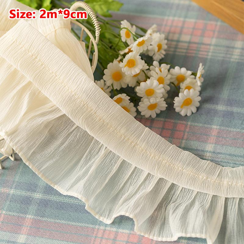 2M Chiffon Plissee Spitze Fransen 9/10/12CM Bandbesatz Zum Nähen Handarbeit Zubehör Röcke Kleidung DIY Basteln