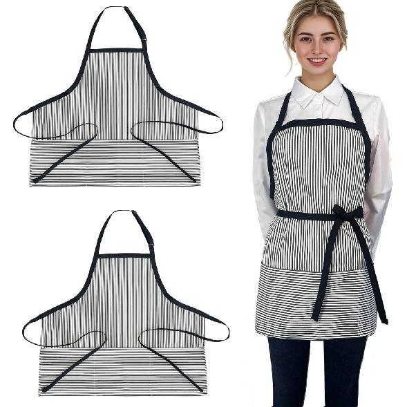 Chef Apron Striped Waitress Apron Kitchen Cooking Women Short Apron Adjustable Halter Cute Apron
