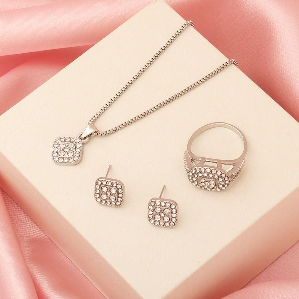 6Pcs/set Shiny Rhinestone Jewelry Set Luxury Necklace Bracelet Earrings Set  Gifts