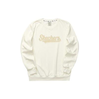 Skechers Letter Print Casual Crew Neck Long Sleeve Sweatshirt Unisex Sweatshirt Cotton-Candy-White L323U075-0074