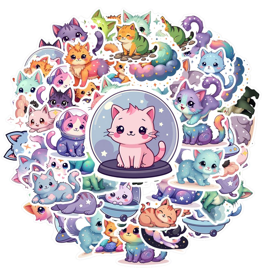 35pcs Kawaii Cat Meow Stickers Aesthetic Colored Decoration Scrapbooking Hand Accounting Graffiti Decals Supplies