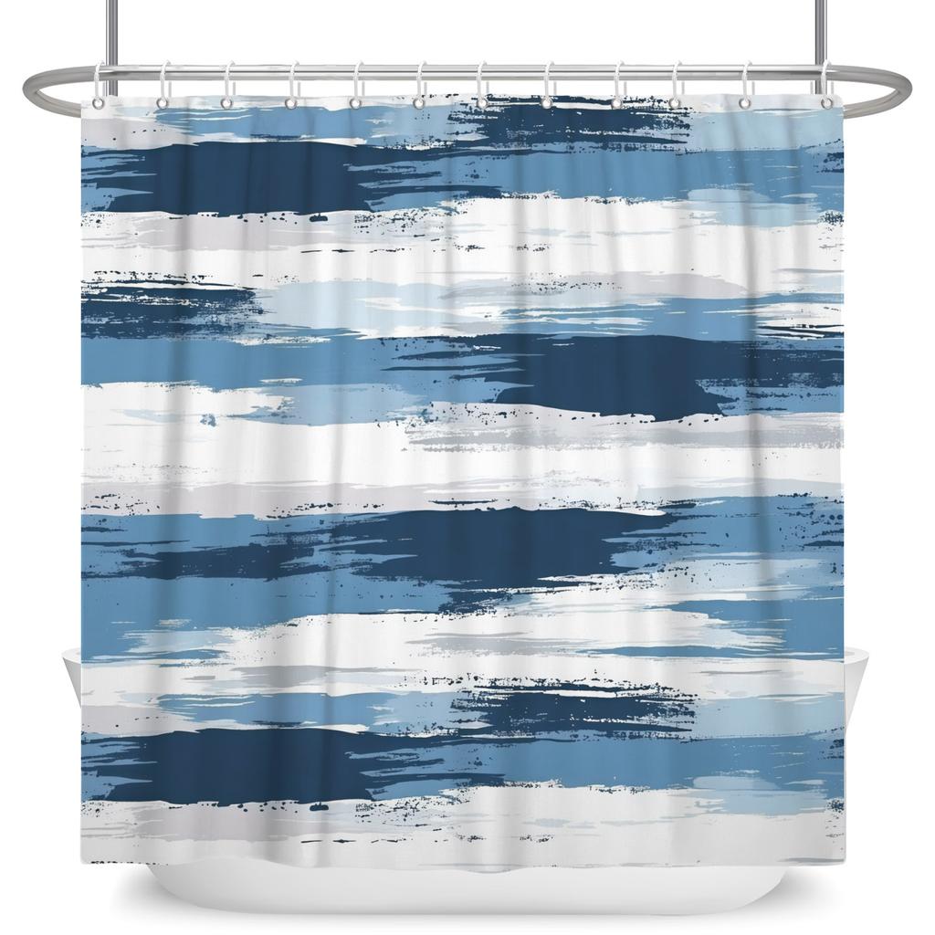 Blue Grey Gradient Texture Shower Curtain Waterproof Bath Curtain Bathroom Decor Nautical Inspired Polyester Fabric With Hooks