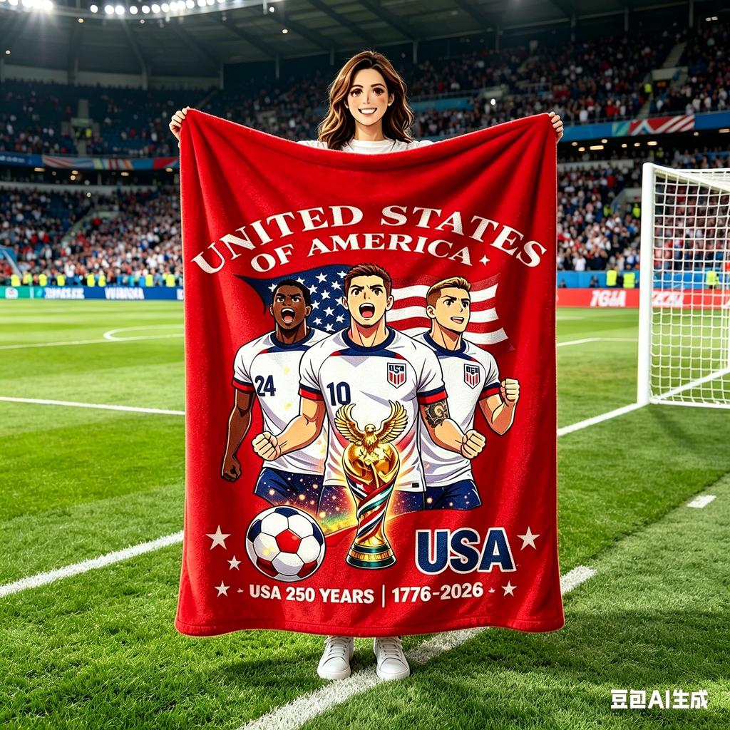 1pc Independence Day USA 250 Years Soccer Team Flannel Blanket, 2D All Season Holiday Keepsake, Soft Blanket for Bedroom, Campin
