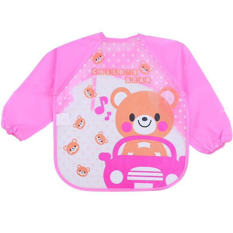 Cute Waterproof Cartoon Baby Feeding Apron With Long Sleeves For Toddler Weaning