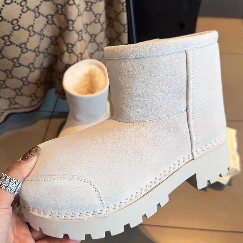 Top version~ Big head snow boots women's muffin heightening autumn and winter new non-slip boots short medium and long tube sheep curly hair snow