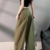 Women's American Style Green Wide-Leg Workwear Pants - Summer Loose Fit, Thin, Floor-Length, Casual 2026.
