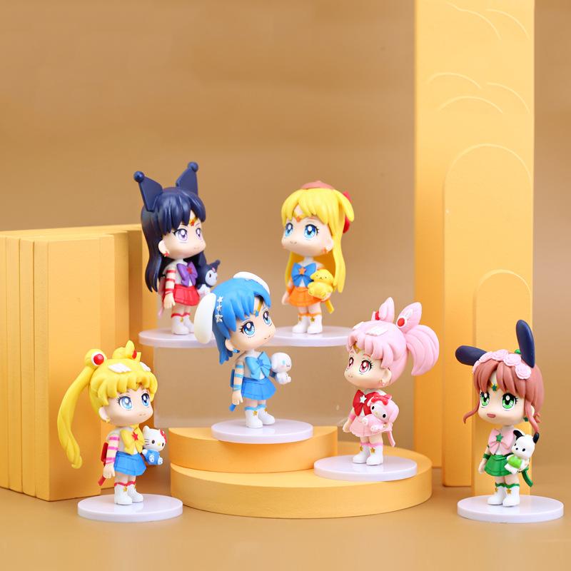 6 Piece Anime Sailor Moon Action Figure Model Gifts Collectible Figurines for Kids 11cm