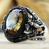 Retro Handmade Turkish Signet Rings For Men Ancient Carved Scorpion Animal Rings Yellow Zircon Inlay  Muslim Jewelry