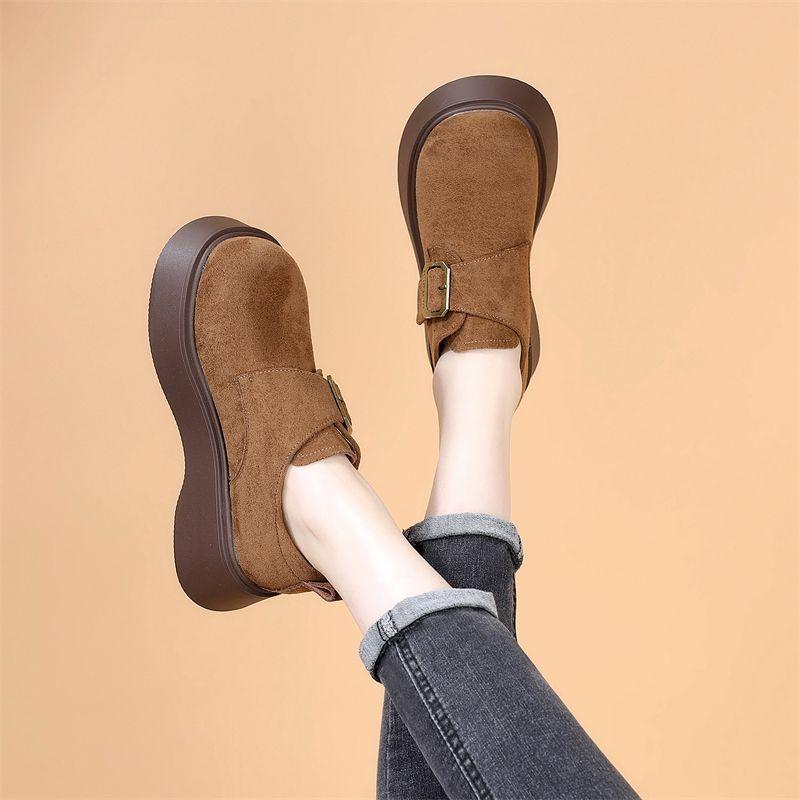 Retro Suede Fleece-Lined Women's Platform Slip-On Loafers - Winter 2025 Collection