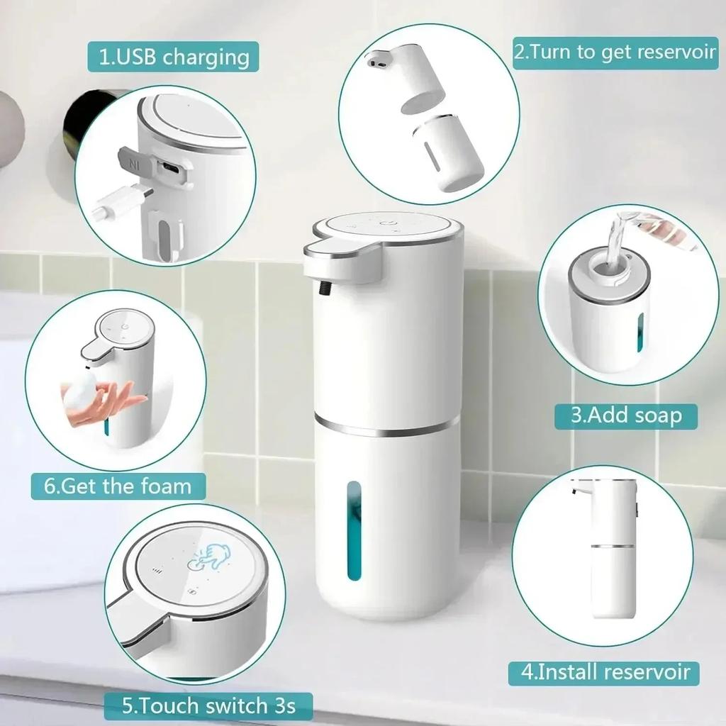 4Levels Automatic Soap Dispenser Touchless Foaming Soap Dispenser 350ML USB Rechargeable Electric Adjustable Foam Soap Dispenser