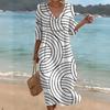 Women's V-Neck Midi Dress Floral Print Casual Summer Beach Sundress