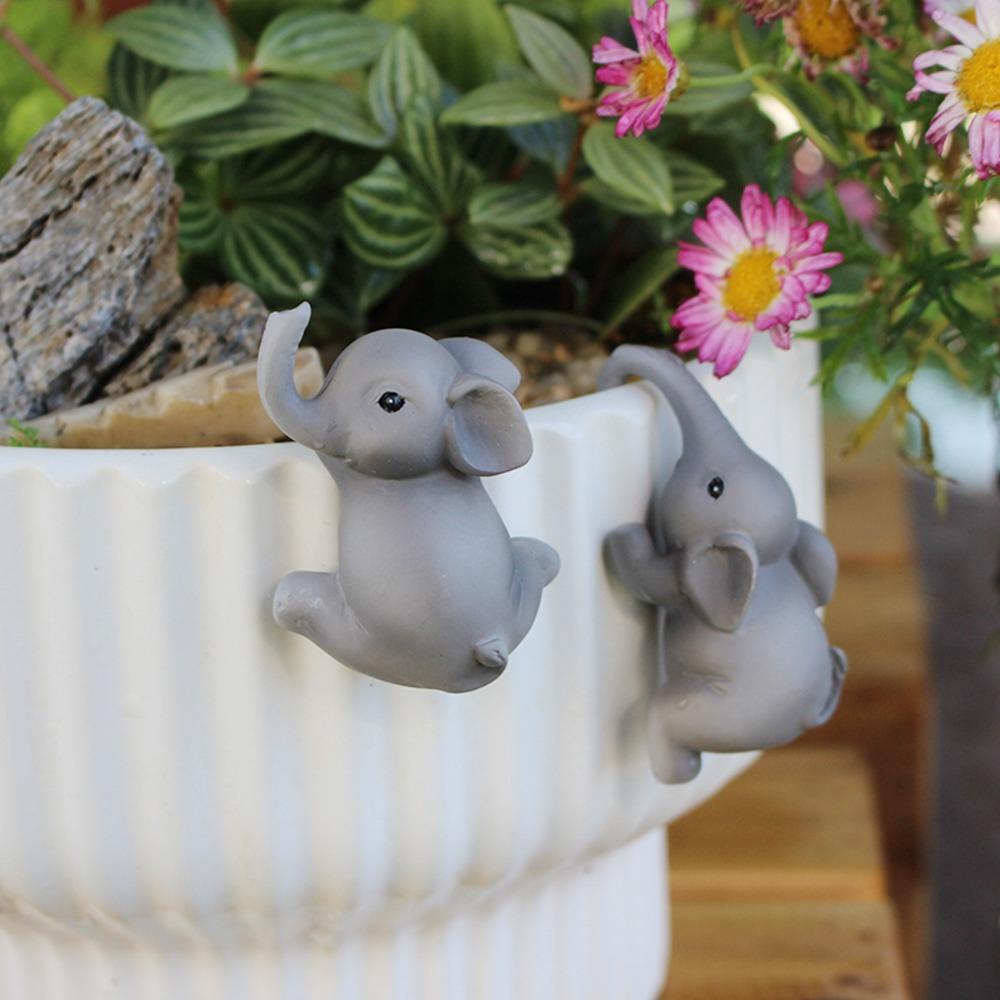 Resin Crafts Elephant Bonsai Pendant Cartoon Animal Statue  For Office Outdoor Plant Decor