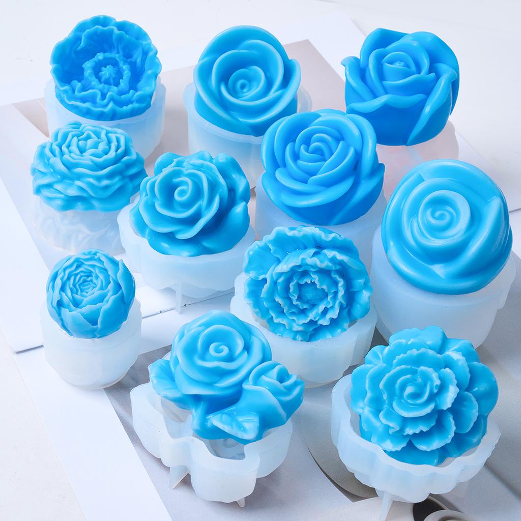 Small Flower Series Silicone Candle Mold 3D Rose Peony Soap Chocolate Cake Baking Tools DIY Aromath Gypsum Resin Craft Molds