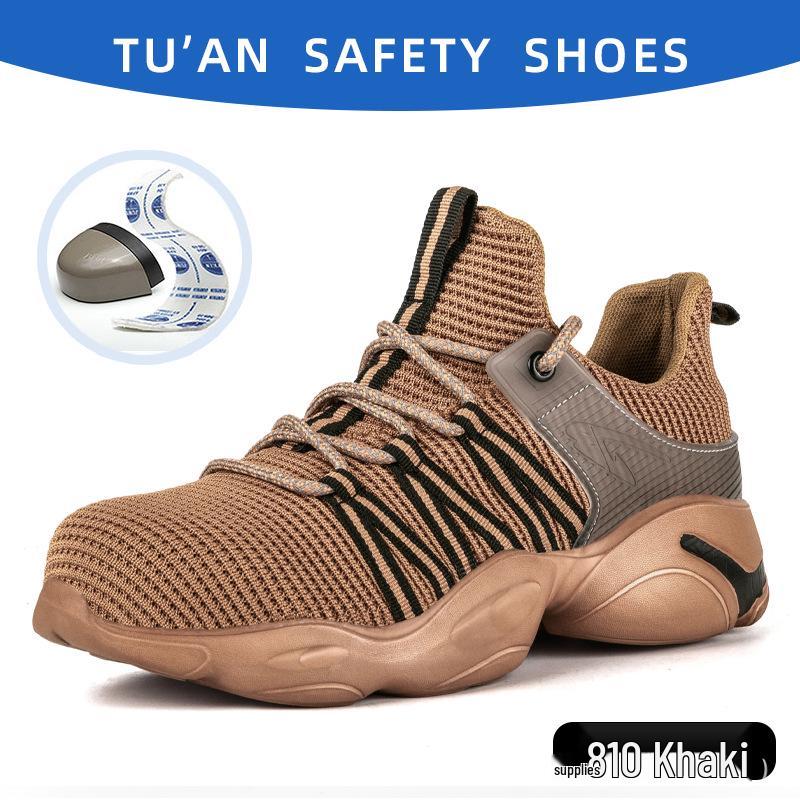 Flyknit Breathable Steel Toe Safety Shoes - Lightweight, Shock-Absorbing, Anti-Slip, Anti-Smash, and Wear-Resistant for Construction Work.