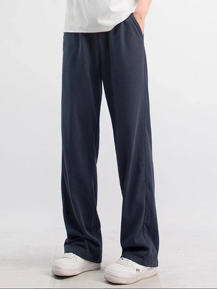 Men's Navy Blue Retro Sport Sweatpants - Narrow Straight Leg, Loose Fit, Autumn/Winter Casual Wear
