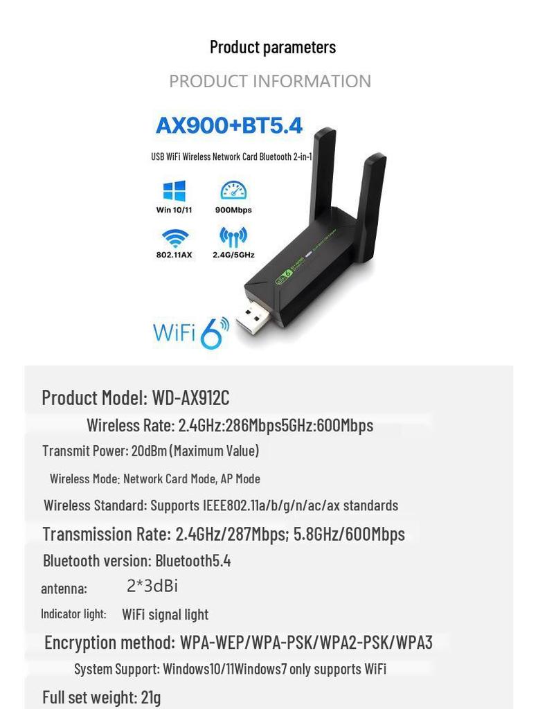 AX900M WiFi 6 Dual-Band 5G Network Card with Bluetooth 5.4 for Desktop