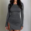 Women's Fashion Casual Button Cardigan Cotton And Linen Solid Color Dress With Pockets