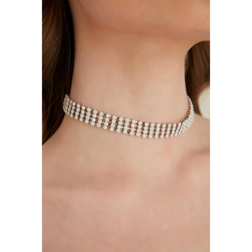 Damen 4-reihiges Modell Zirkon Stein Silber Diamant Halskette Abendkleid Halsband Verlobung Hochzeit Braut Halsband Halsband