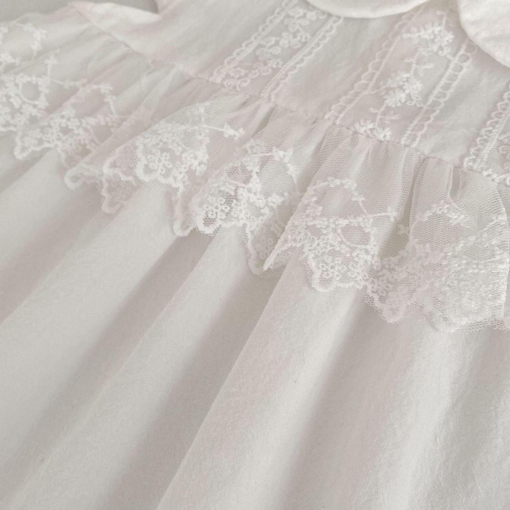 Girls' Korean Style White Flutter Sleeve Cotton Dress - Summer New Arrival Princess Dress