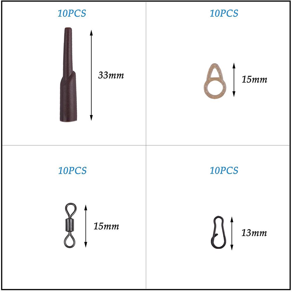 40Pcs Carp Fishing Running Rig Accessories Kit With Run Rig Rings Rubber Tube Rolling Swivels Clips For Carp Terminal Tackle