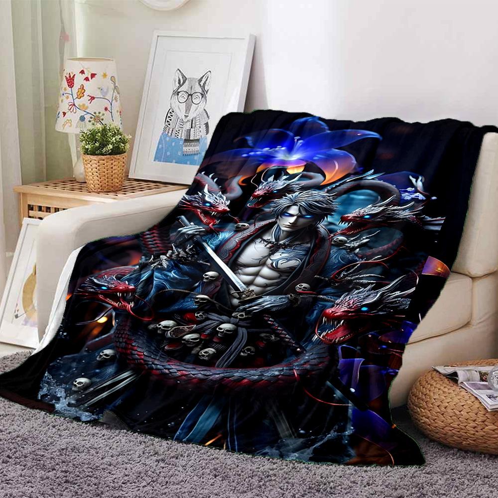 Dragon Warrior Statue Flannel Blanket Super Soft Warm Cozy Blanket For Sofa Bed Office Travel Allseason Home Decor Gift