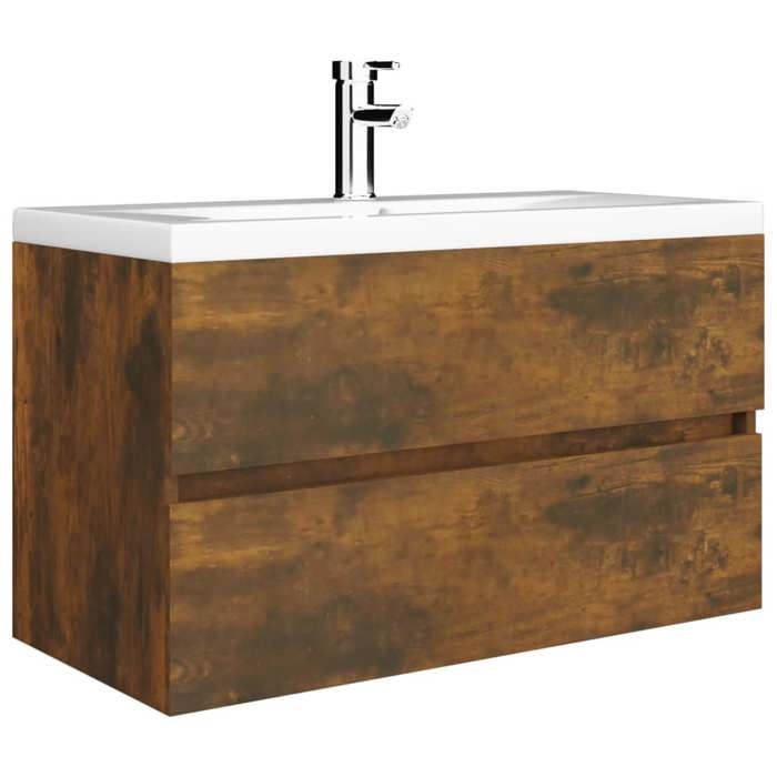 Meuble lavabo - MAISON EXCLUSIVE - Chêne fumé - Bassin céramique intégré - Tiroir de rangement - Robinet fourni