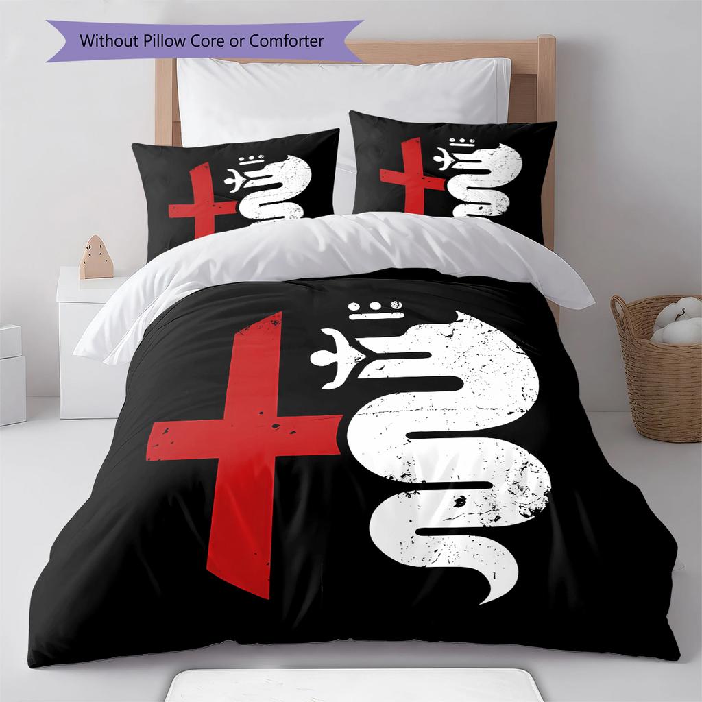 Alpha Romeo Pattern Bedding,Quilt Set Quilt Cover Pillowcase Home Birthday Gift (1 * Duvet Cover + 2 * Pillowcase, Without Core)