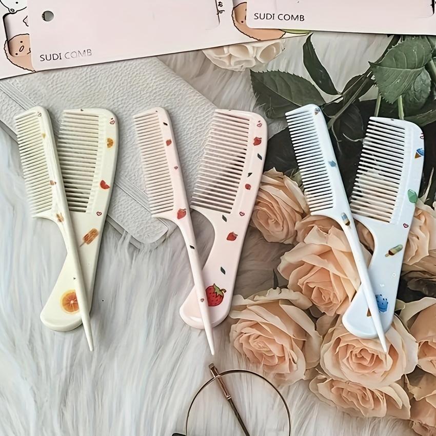 2pcs Vibrant Fruit Pattern Hairbrush Set - Durable ABS Plastic Rat Tail Comb with Fine Teeth & Wide Tooth Brush for Smooth Styling