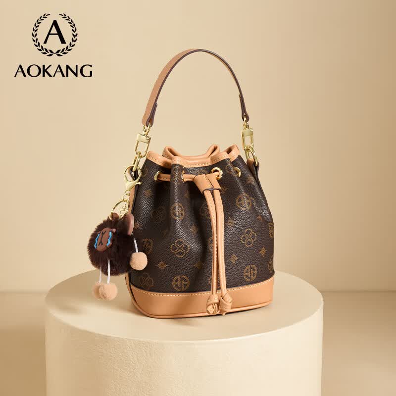 Aokang Women's Handbag, Trendy Bucket Bag, Crossbody Bag, Coffee Color