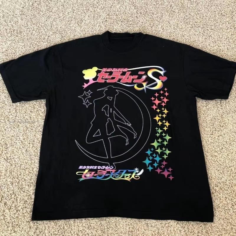 

Street American Men s and Women s Two-dimensional Vintage Loose Casual Short-sleeved T-shirt Sailor Moon Hare Graphic T Shirts S