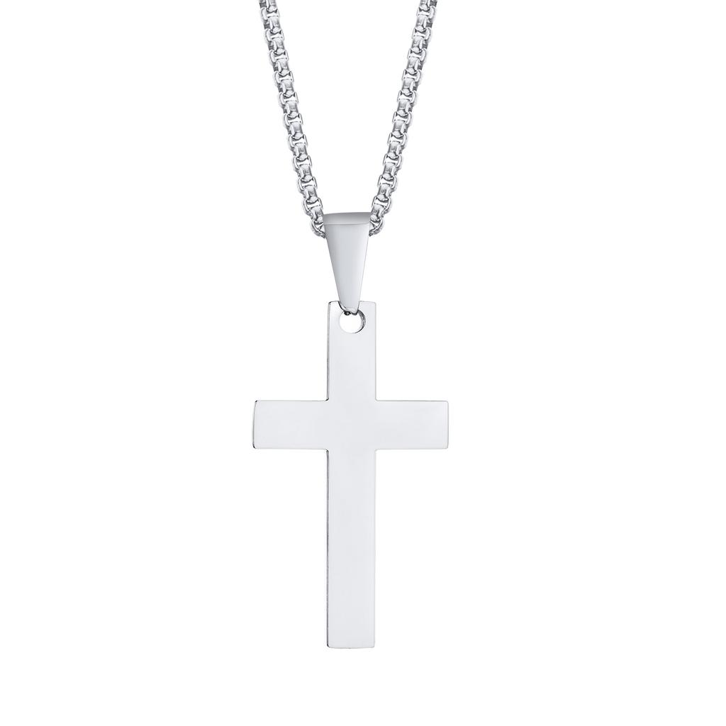 Plain Cross Necklace for Men, Silver Black Gold Color Stainless Steel Simple Cross Pendant Necklace Collar