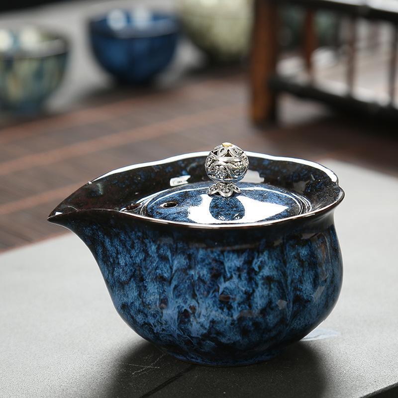 Japanese-Style Kiln Change Tea Pot Ceramic Household Kung Fu Tea Set Small Teapot Portable Travel Kung Fu Teaware Teapot 160ml синий