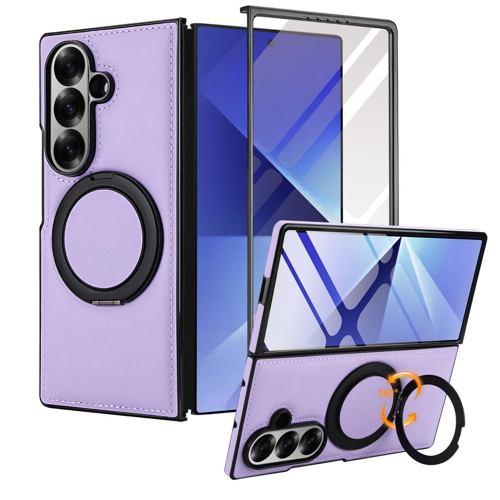 Luxury Business Magnetic Kickstand Tempered Glass Leather Phone Case For Samsung Galaxy Z Fold 7 6 5 4 3 Screen Protection Cover