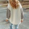 Women's Fashion Plush Button Long Sleeve Stitching Warm Sweater Tops Coat Winter Pocketed Coats