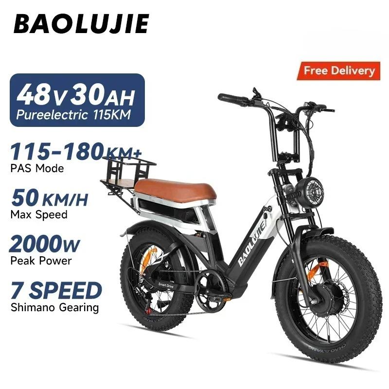 BAOLUJIE DP2033 Electric Bicycle 2000W Dual Motor 48V30AH Lithium Battery 20*4 Inch Fat Tire Mountain Electric Bike
