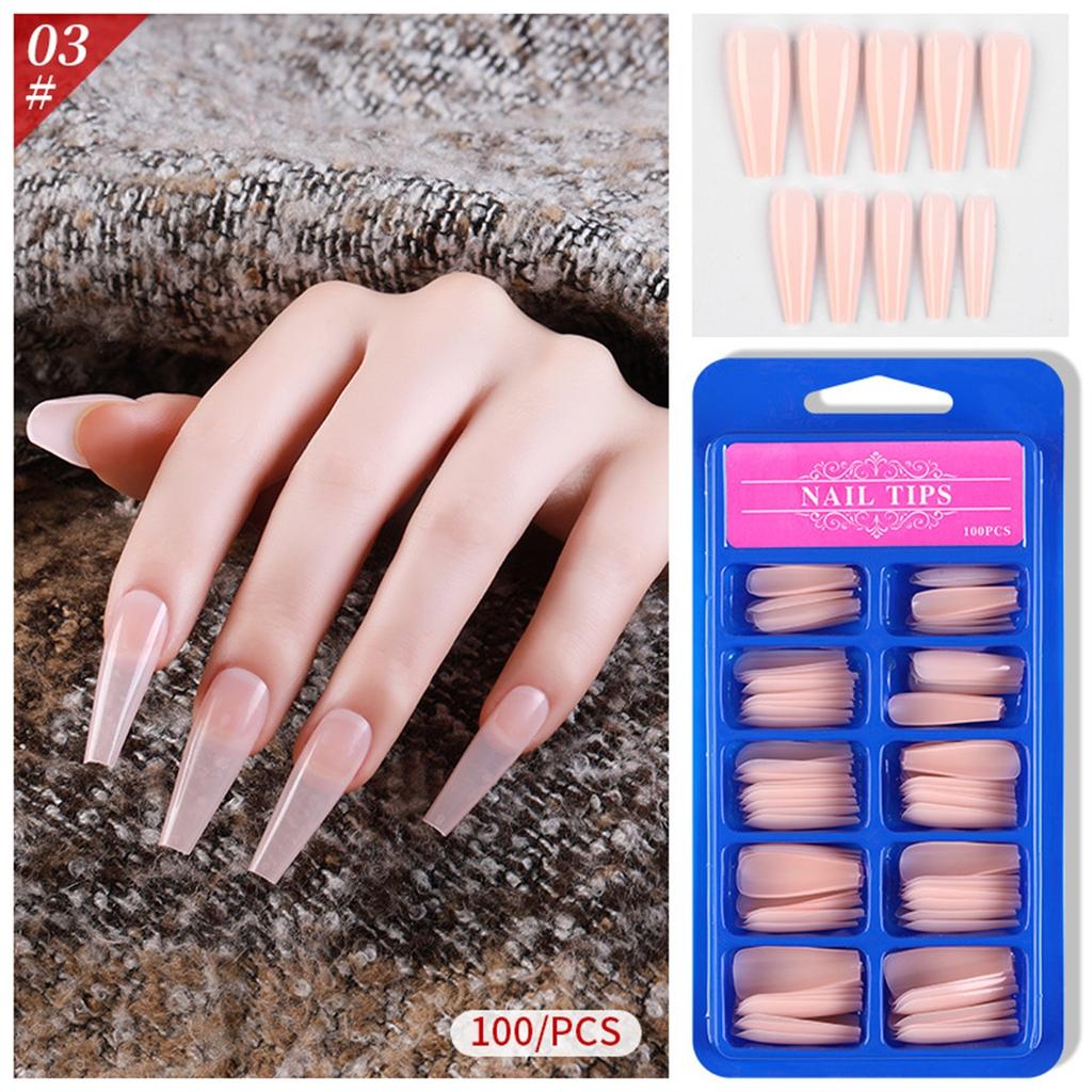 100pcs Long Fake Nails Full Cover False Nail Coffin Tips Ballerina Art Manicure