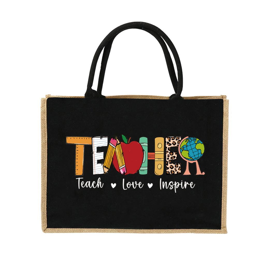 Burlap Shopping Bags Vintage Jute Imitation Sacks Linen Bag Beach Laminated Bag Teacher Series Reusable Grocery Storage Pounch