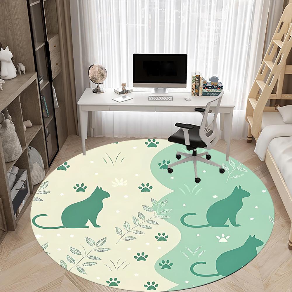 1pc Cat Nature Office Round Area Rug, Indoor Mat Suitable For Office, Under Office Chairs Bedroom Living Room Home Decor, Room Deco