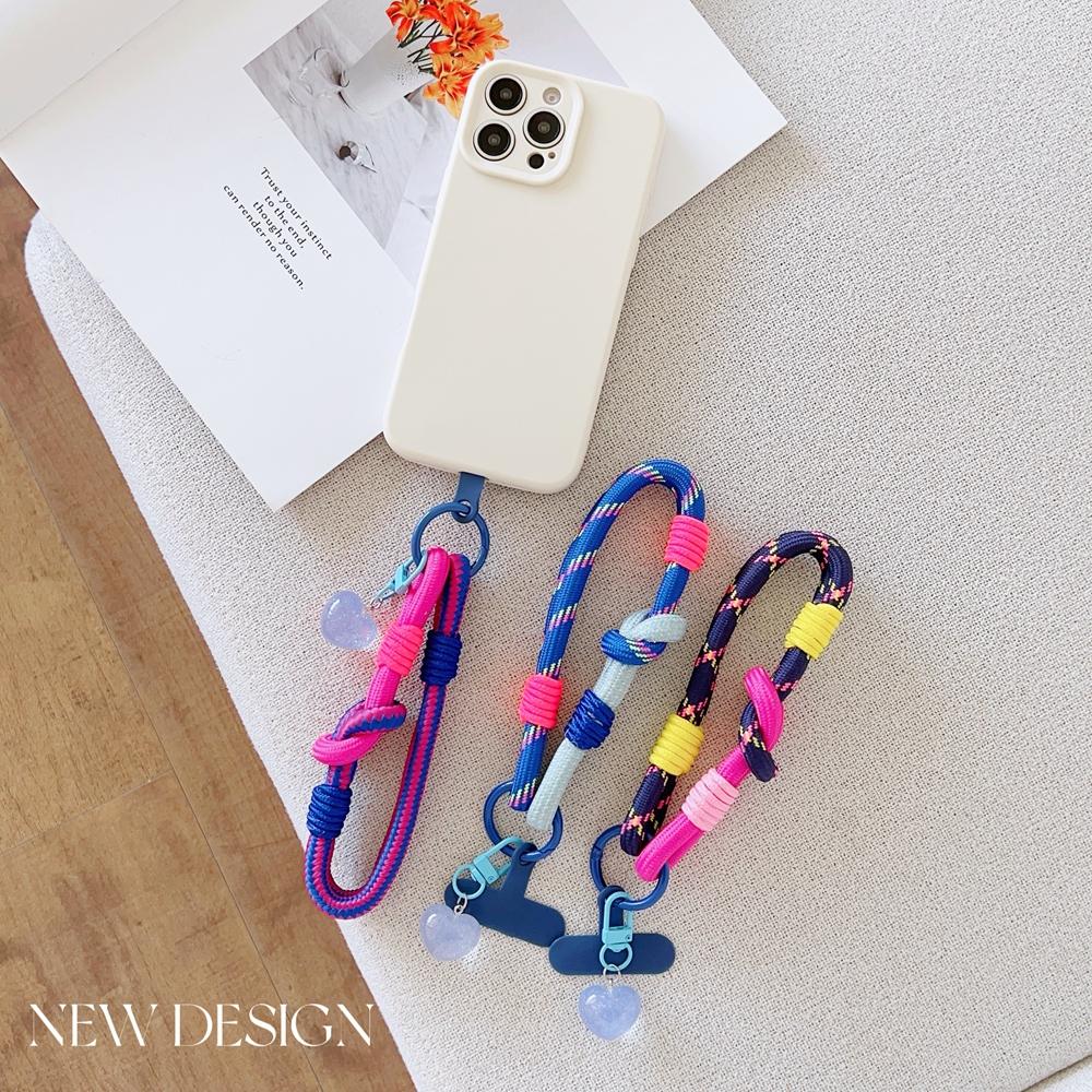 Korea Universal Braided Mobile Phone Lanyard Strap Love pendant Hanging Chain Ring Cord Patch Wrist Strap Cell Phone Detachable