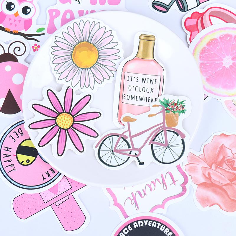50Pcs Cartoon Pink Girls Stickers Diy Suitcase Laptop Guitar Bicycle Car Decals