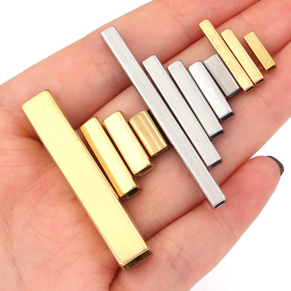 5-10pcs/lot Stainless Steel Positioning Long Tube Beads Rectangular Spacer Beads For DIY Bracelet Necklace Jewelry Wholesale