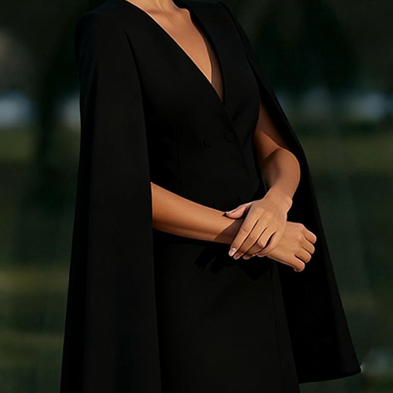 Women's clothing, new spring models in Europe and America, temperament double-breasted shawl solid color suit dress