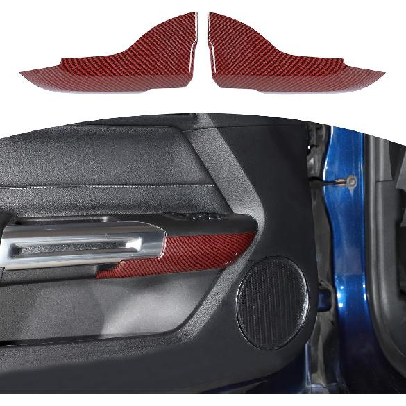 for Mustang Door Armrest Panel Trim Cover Fit for Ford Mustang 2015 up Black Carbon Fiber Interior Accessories 2pcs