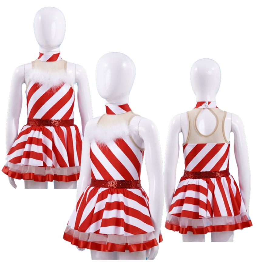 

Детские костюмы балерины для рождественского танца для девочек, платье для фигурного катания с пайетками и полосками, трико, детское косплей-платье 8-10 Years