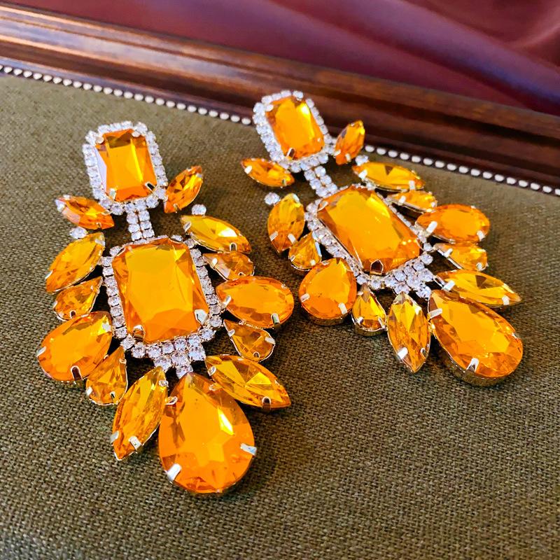 Vintage Diamond Square Water Drop Silver Needle Earrings Earrings