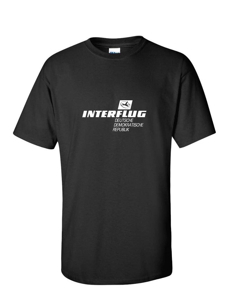 

Interflug White Vintage Logo German Airline Black Cotton T-Shirt S