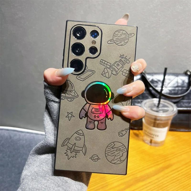 Cartoon Astronaut Leather Phone Case for Samsung Galaxy S25 S24 S23 Ultra S22 S21 Plus Silicone Hard Shell Fall Prevention Cover