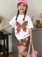 2-Piece Summer Children's Comfortable Cute Butterfly 3D Print Short Sleeve Shorts Set for Boys and Girls Casual Home Outdoor Set