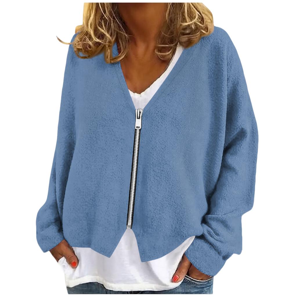 Womens Zip Up Sweaters Sweatshirts Long Sleeve Oversized Jackets Soft Casual Loose Tunic Tops