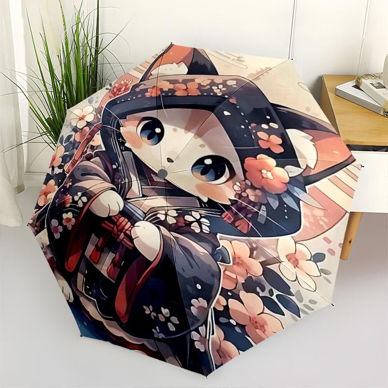 

1pc Cute Cat Character Pattern Umbrella, Fashionable, Personalized, High-Value Folding Umbrella, a Must-Have for Summer, 8-Rib Durable Iron Frame, Tri